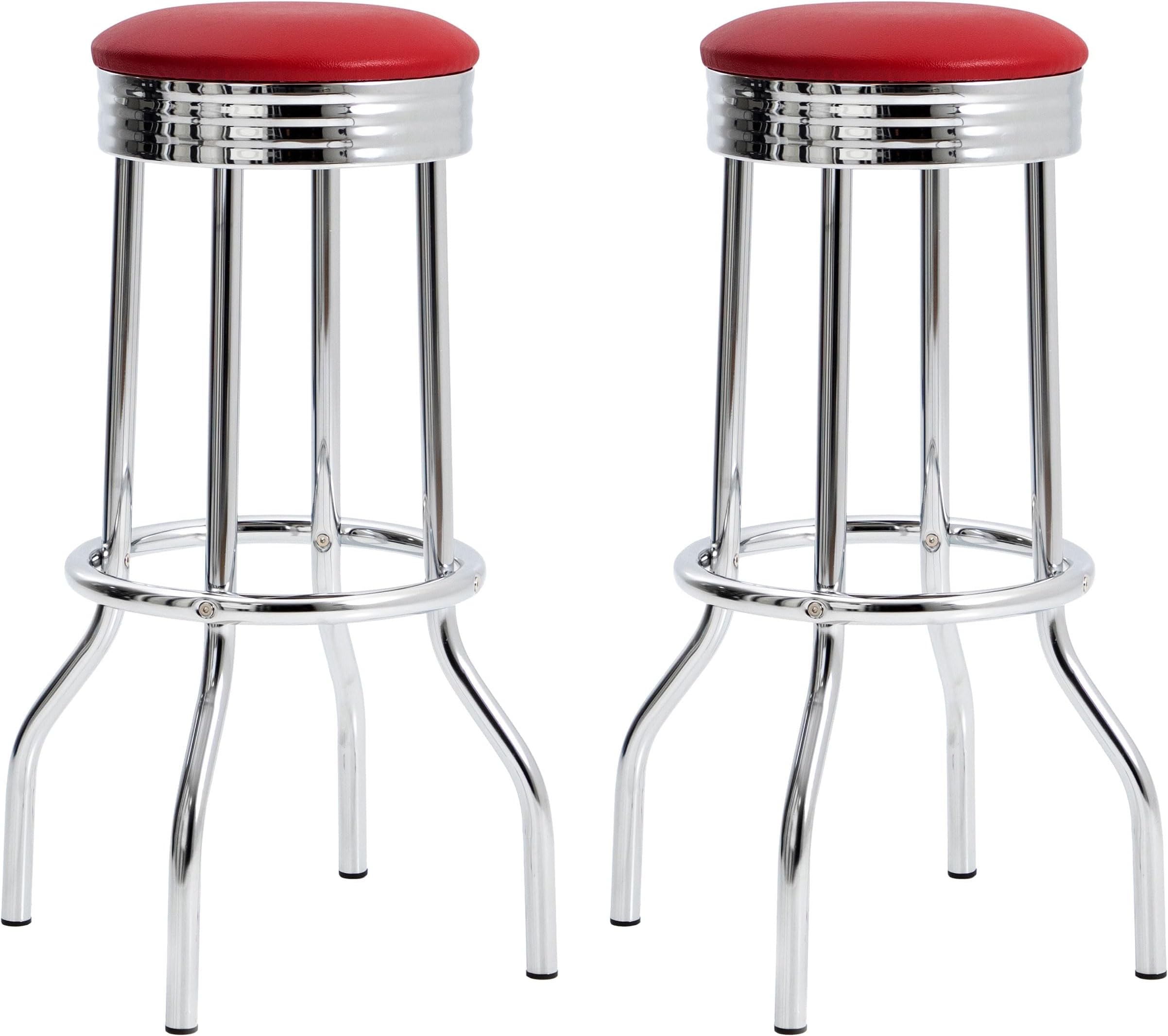 Coaster Home Furnishings - Retro - Set of 2 Upholstered Metal Swivel Bar Stools with Leatherette Cushion and Chrome Base - Contemporary - Kitchen & Dining Room - Red - 2299R