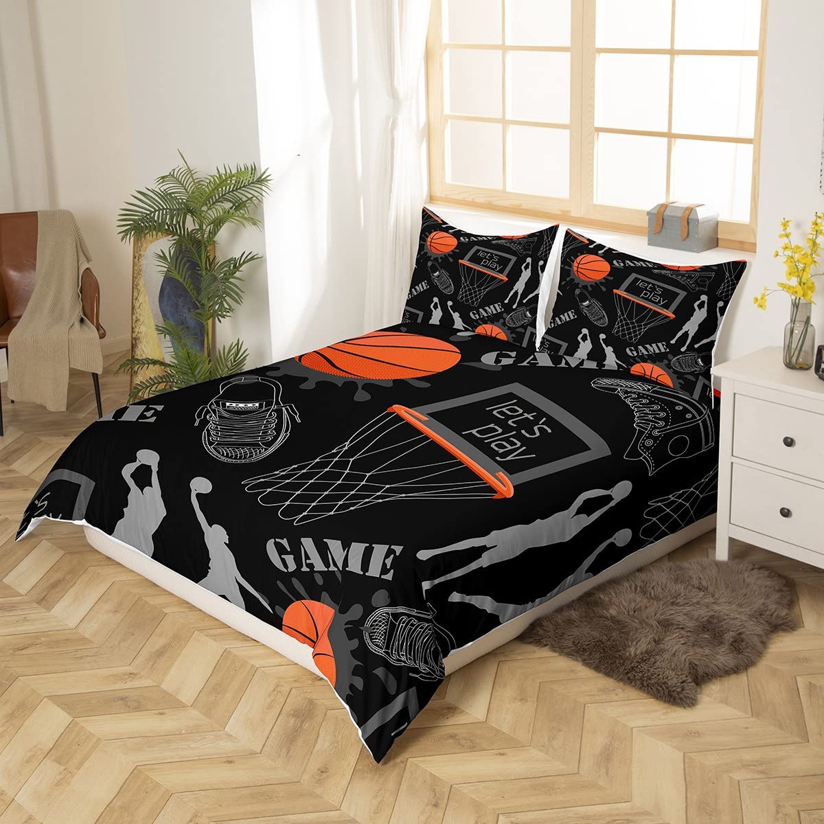 Set Biancheria Letto Tema Pallacanestro - Copripiumino 200x200 Cm + Federa, 100% Cotone, Per Ragazzi E Bambini - Foto 7