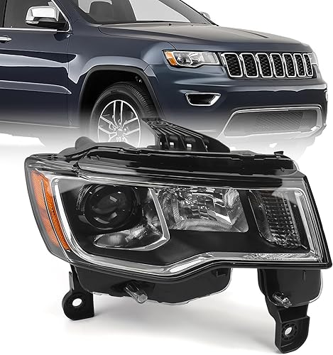 FIONE Conjunto de faros delanteros halógenos compatible con Jeep Grand Cherokee 2017 2018 2019 2020 2021 repuesto con carcasa cromada, marco