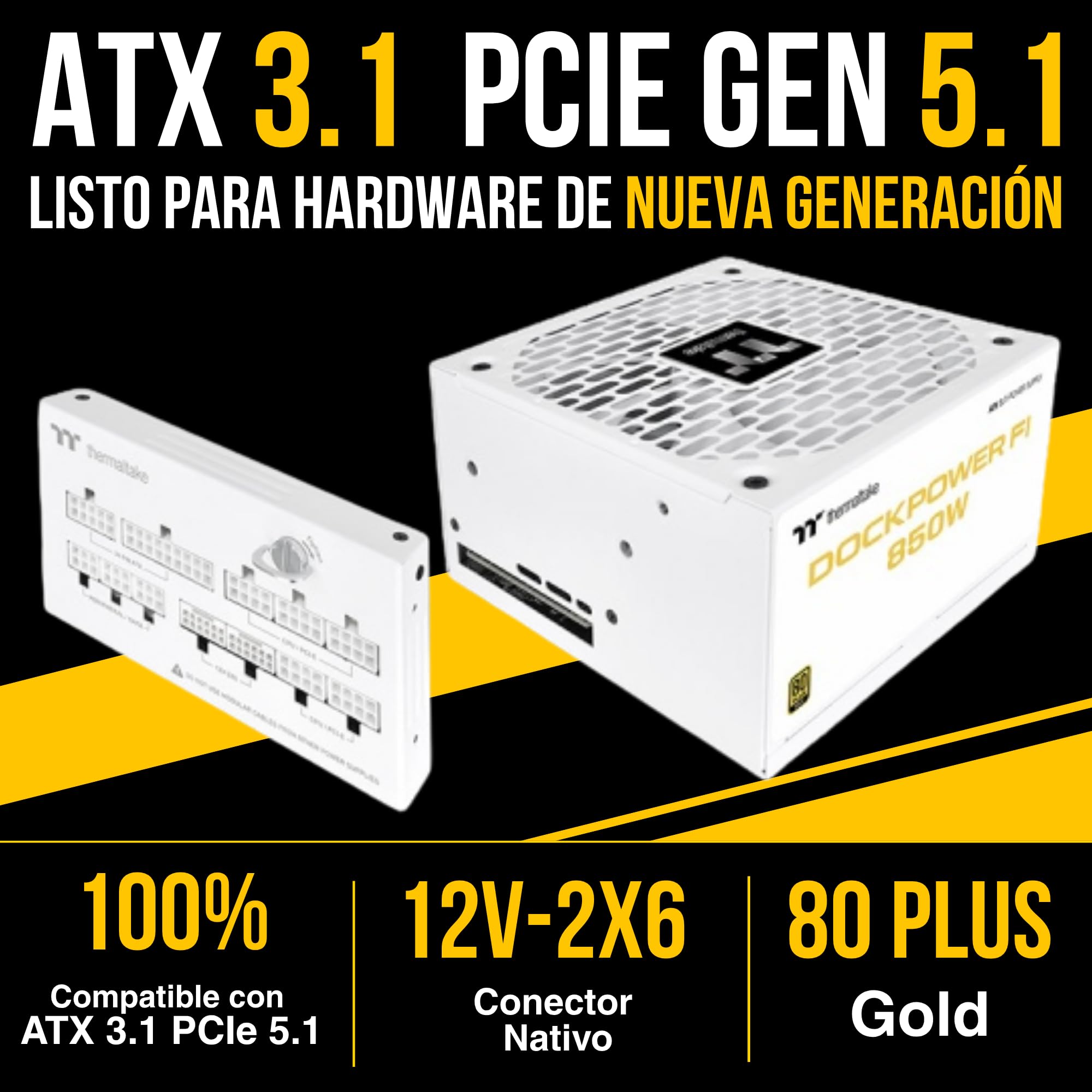 Thermaltake Dockpower FI 750W | PSU ATX 3.1 PCIe 5.1 80 Plus Gold Blanco