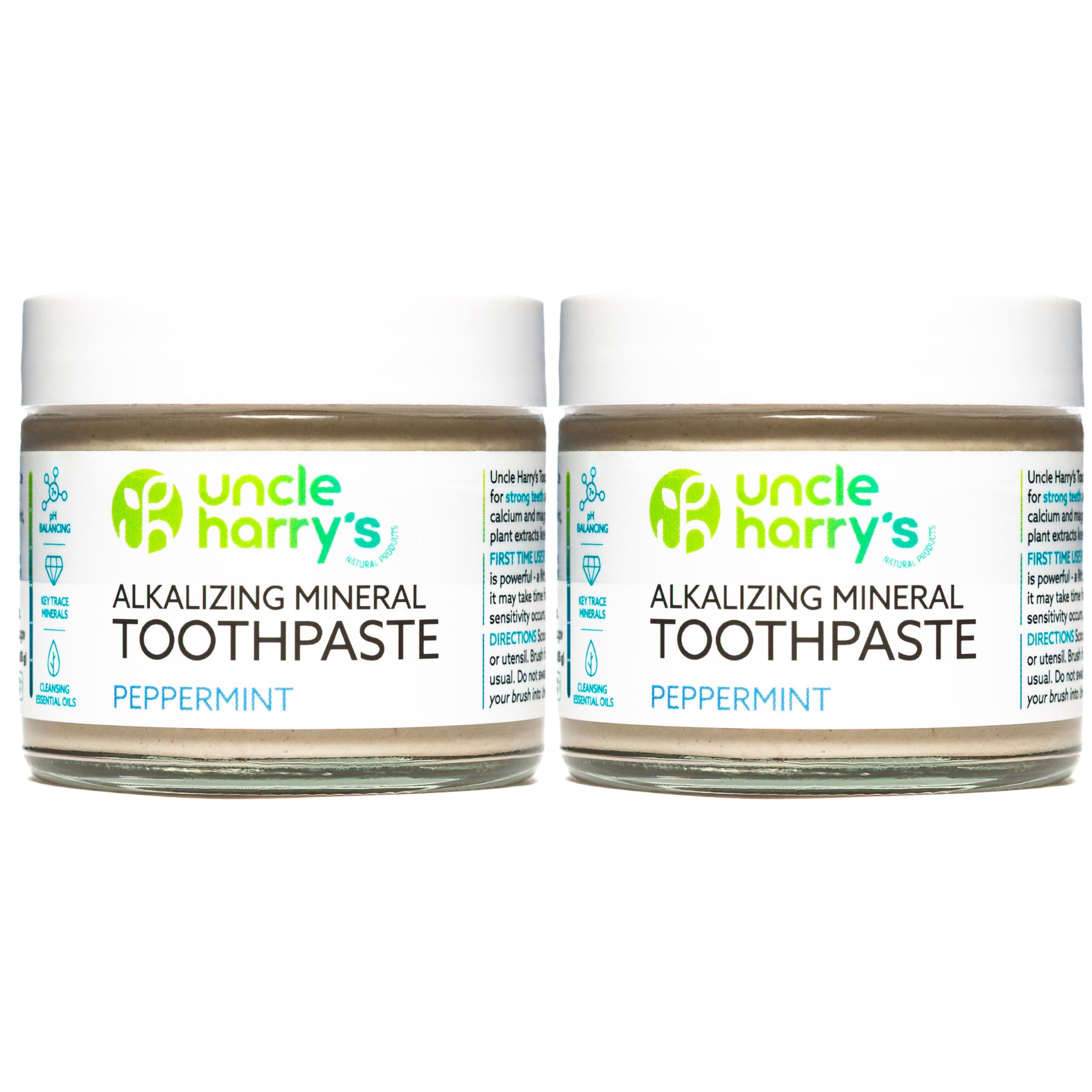 Uncle Harry's Peppermint Remineralizing Toothpaste | Natural Whitening Toothpaste Freshens Breath & Promotes Enamel | Vegan Fluoride Free Toothpaste (2 Pack)