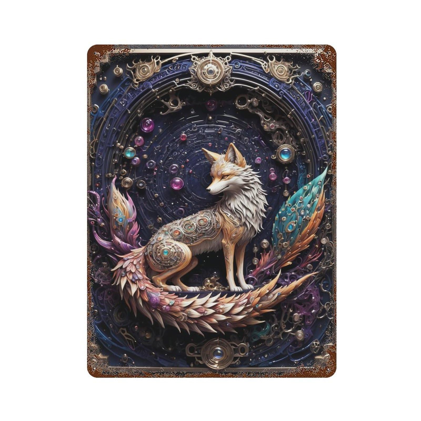 Great Tailed Fox Rustic Tin Plaque 15.7"x11.8", Novelty Wall Decor for Garage, Pub Or Kitchen
