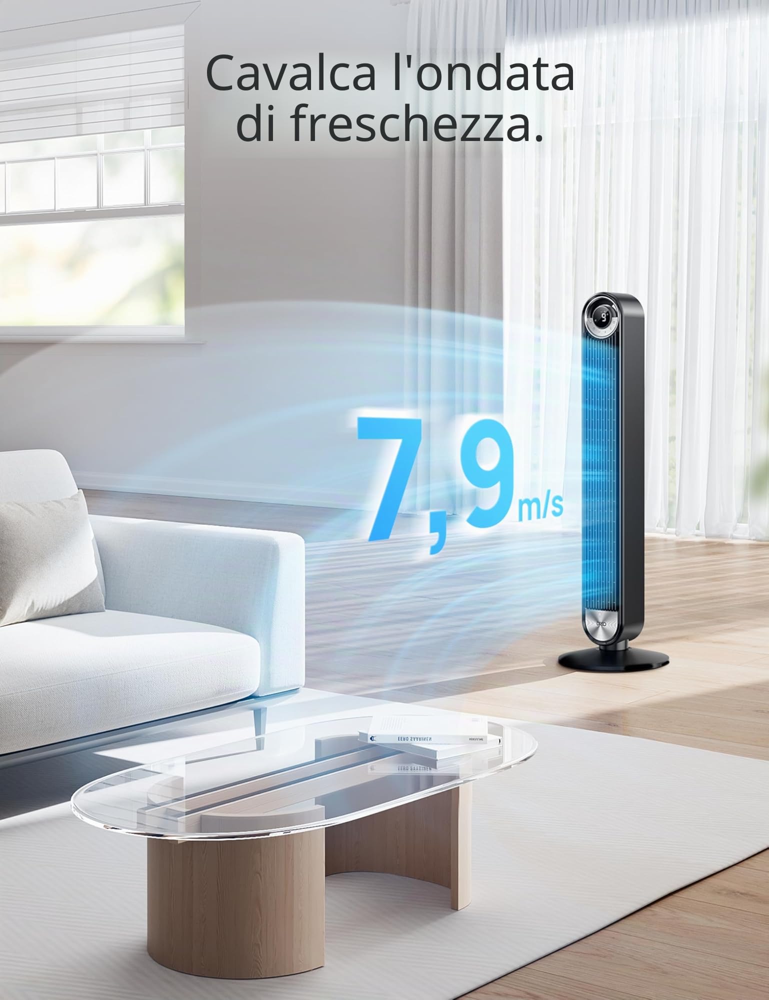 DREO Cruiser Pro 106 cm Smart Tower Fan, Ventilatore WiFi Alexa, ventilatore oscillante a 90°, 9 impostazioni di velocità, timer di 12 ore, controllo APP, controllo vocale, telecomando, display LED
