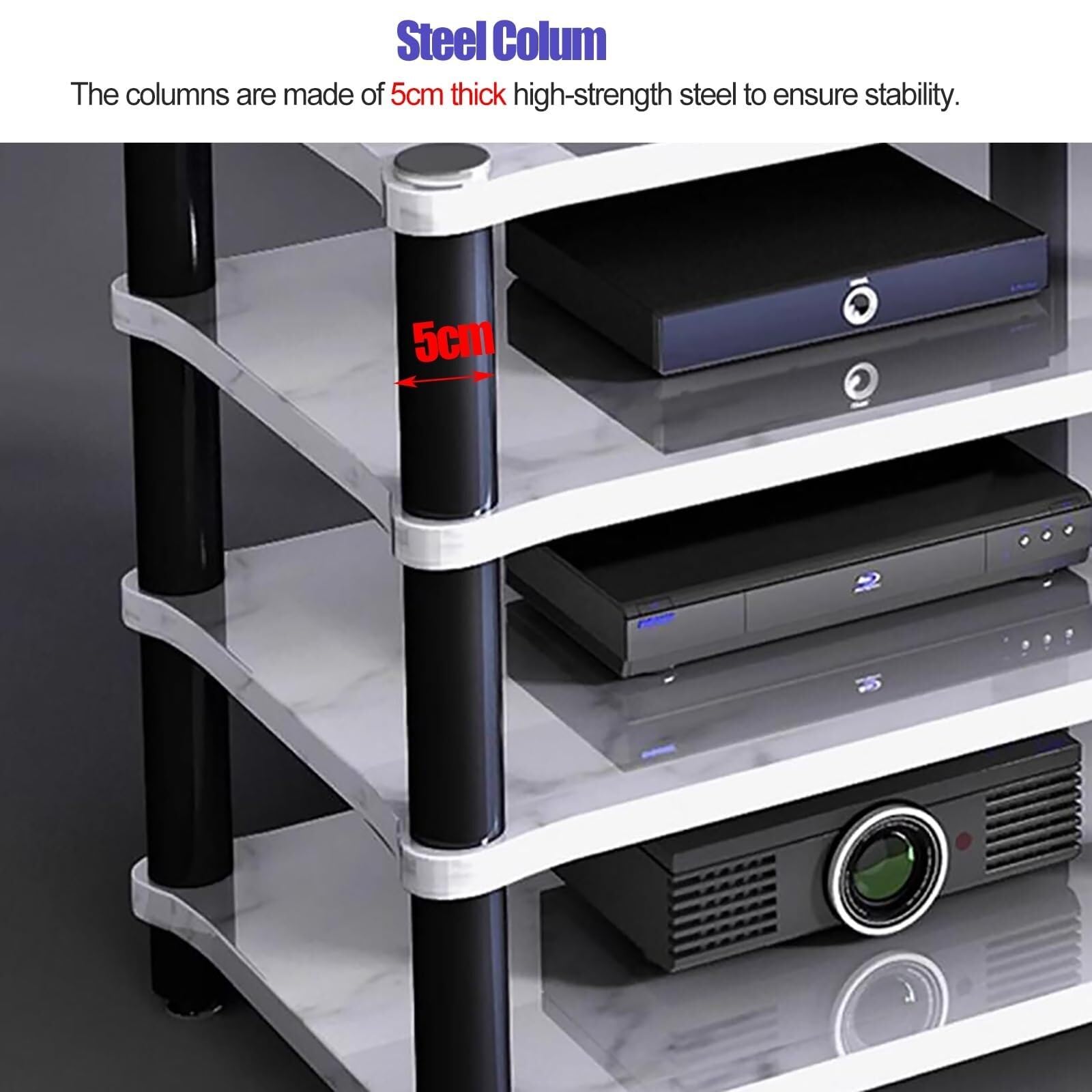 AV Rack – Mensola da gioco a 1 livello, supporto multimediale e archiviazione audio per proiettori, lettori DVD, console di gioco e scatole per cavi, design portatile ed elegante