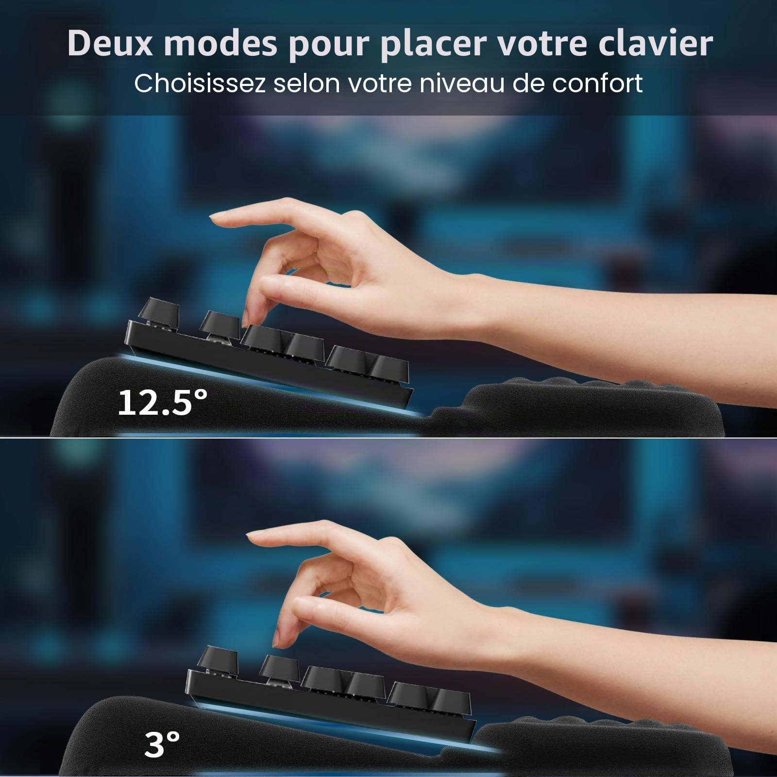 Fentar 2-en-1 Repose Poignet Clavier Ergonomique, Reposes-Poignets avec Fonction Socle, 43 cm Confortable Support Clavier, Mémoire de Mousse Douce, Accessoires Bureau Travail Maison et Jeu (Noir)