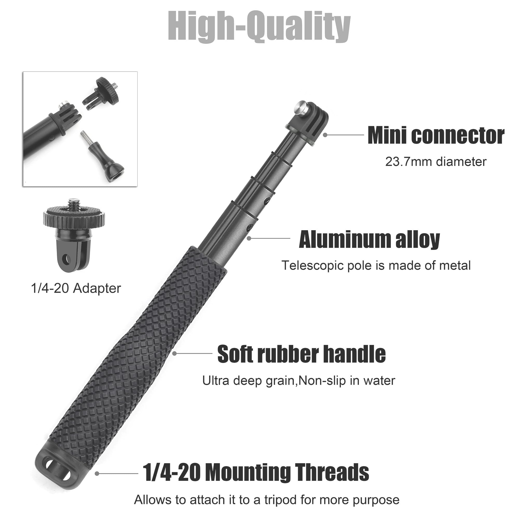 Perche Selfie Compacte Étanché 58cm SOONSUN Pour GoPro Hero 13/12 - DJI Osmo Insta360 AKASO