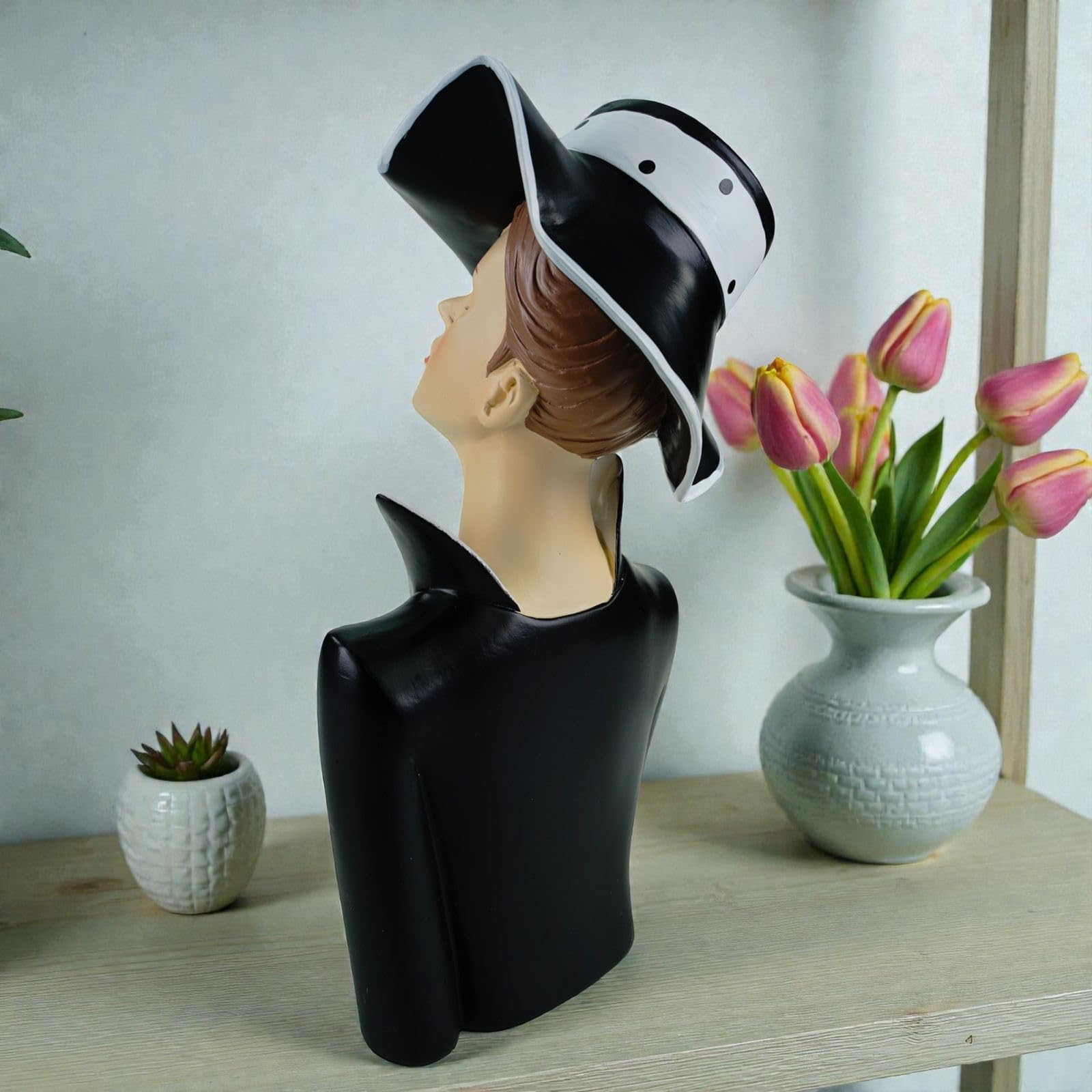 formano Busto decorativo da donna, in poliresina, dipinta a mano, 28 cm, elegante accessorio per la casa, bianco e nero, elegante decorazione da tavolo e scaffali