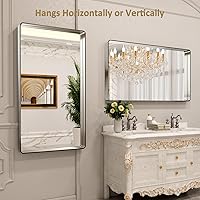 Vista 170 de LOAAO - Espejo de baño con marco de metal negro de 28x36 pulgadas para pared, espejo de tocador de baño negro mate estilo granja, antióxido, se