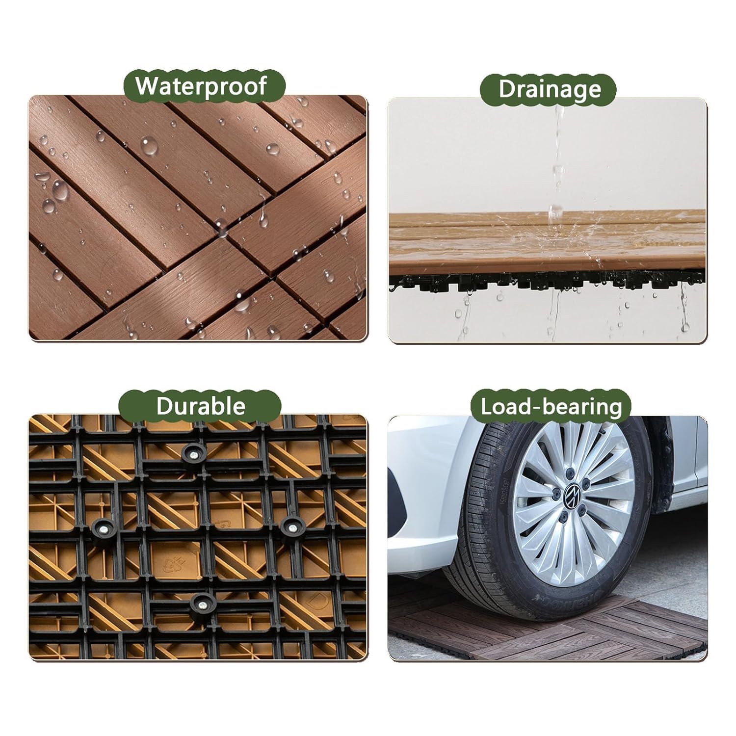 Dalles et lames de terrasse en composite, Tuiles de terrasse emboîtables en bois Bois de café 9/18 pcs(Wood,18 Pcs)