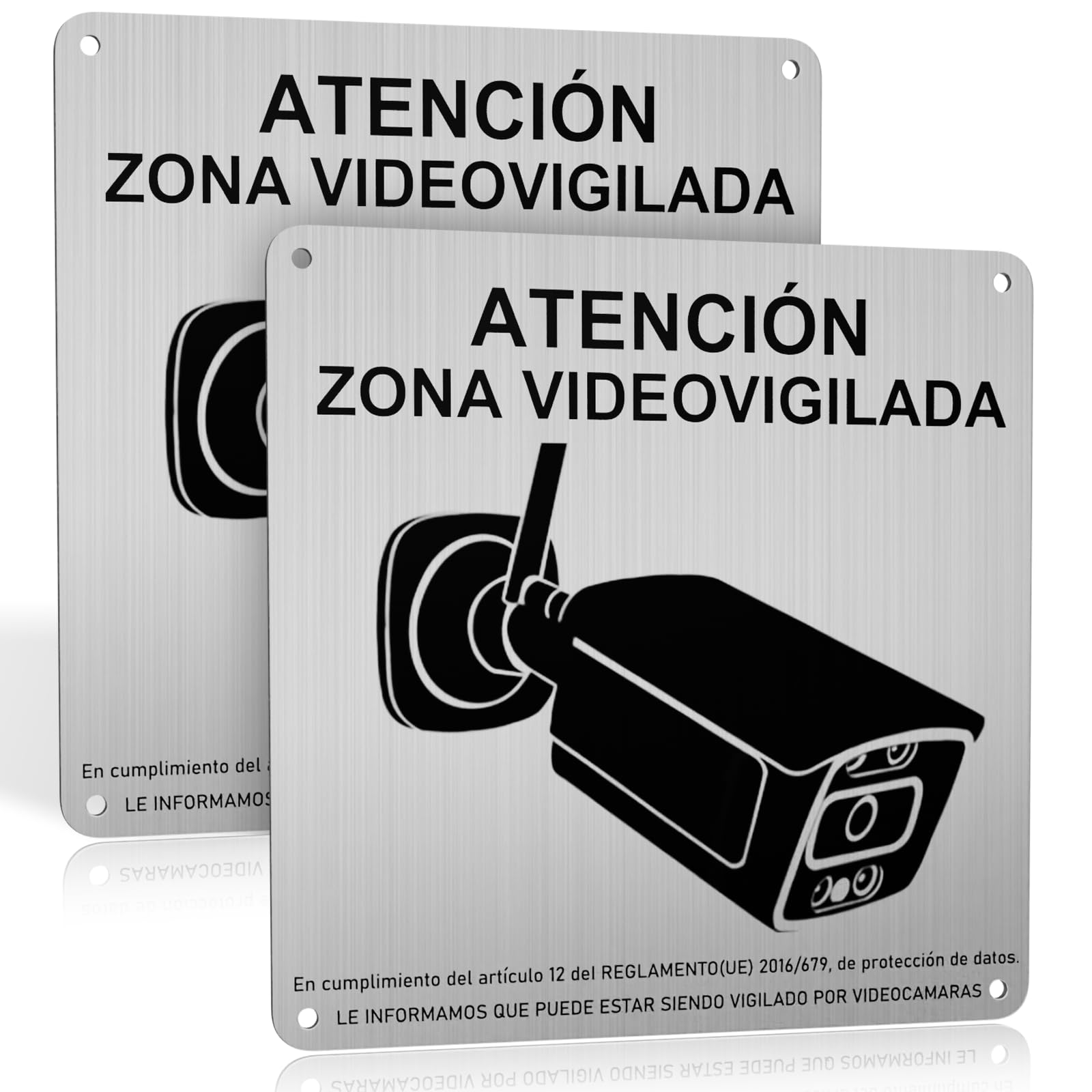 REIGY 2 Piezas Cartel Videovigilancia Homologado Aluminio 15 * 15 cm, Señal Adhesiva Zona Videovigilada Material Resistente, Placa Privada para Hogar Interiores y Exteriores