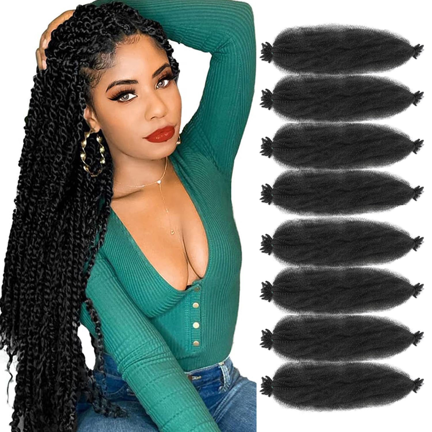ZIYANGBABA 8 Packs Marley Twist Hair 24 Inch Pre-Separated Springy Afro Twist Hair Extension Afro Kinky Hair for Braiding Marley Kinky Braiding for Black Women (#1B, 24 Inch (Pack of 8))