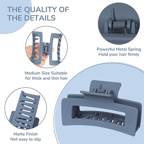 Miniatura 6 de Paquete de 12 pinzas de pelo medianas de 3.5 pulgadas para mujer, cabello grueso y delgado, pinzas de pelo mate de plátano de fijación fuerte