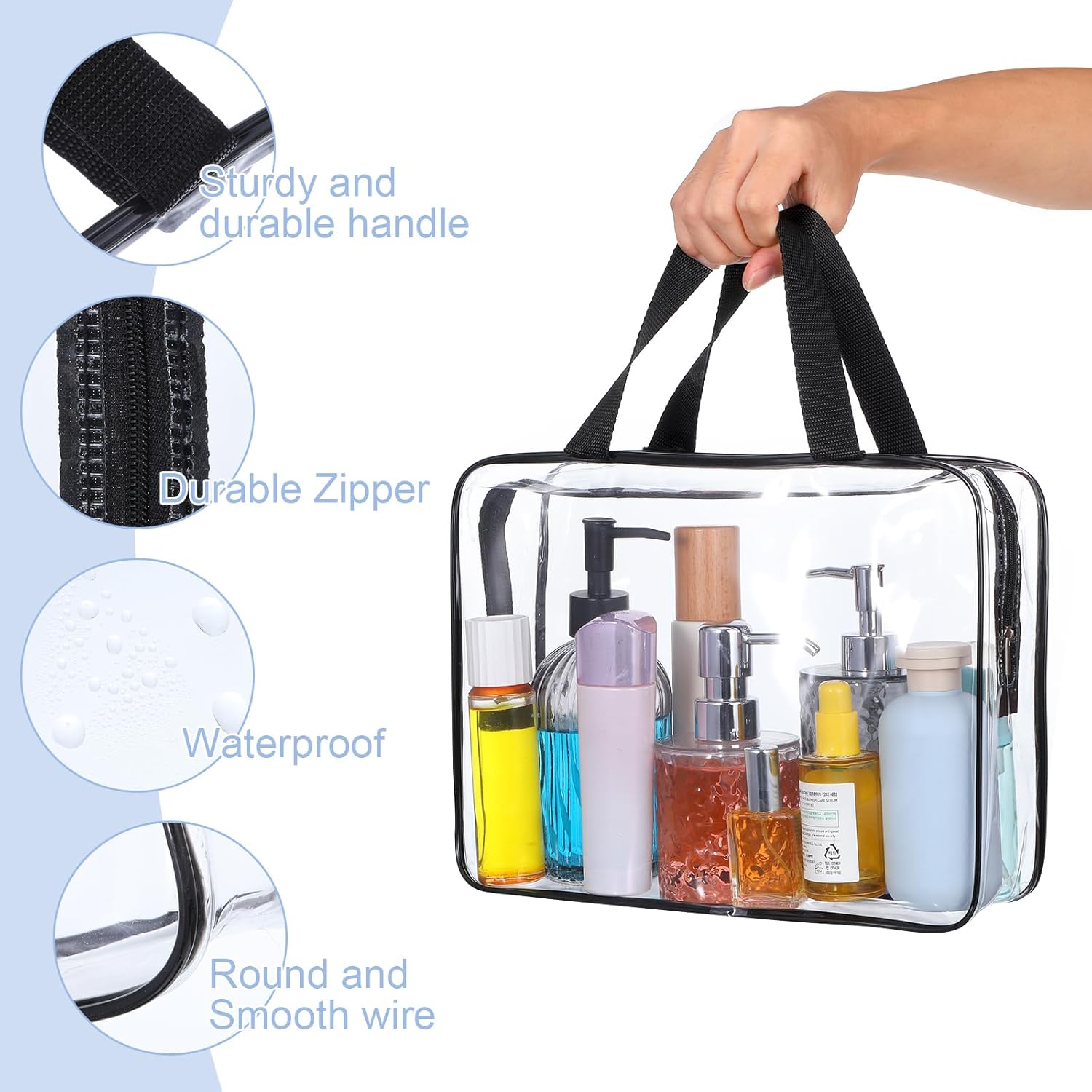 10 Pack Extra Large Clear Toiletry Cosmetic Bags with Zipper and Handle, 11.8 x 3.5 x 8.7 Inches PVC Plastic Makeup Waterproof Transparent Handbag & Travel Tote Pouch for Women Men - Image 3