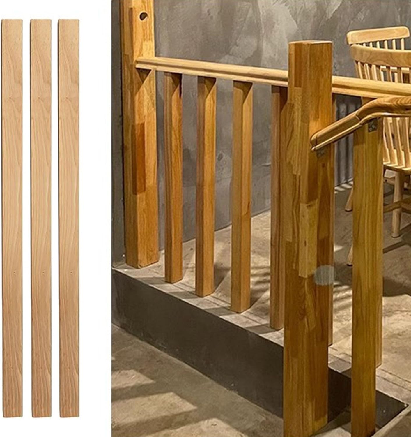 Solid Wood Balusters for Staircase Interior, Square Stair Spindles Bundles Painted, 95 Cm Replacement Deck Sstair Balusters, Indoor Outdoor Railing Guardrail(1pc)