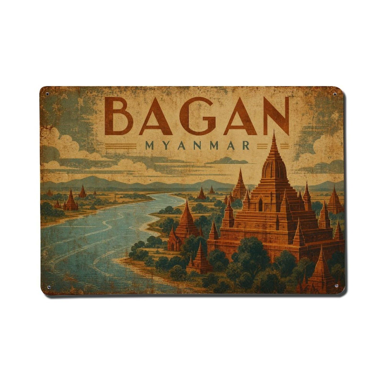 Metal Tin Sign Travel Vintage Myanmar Bagan