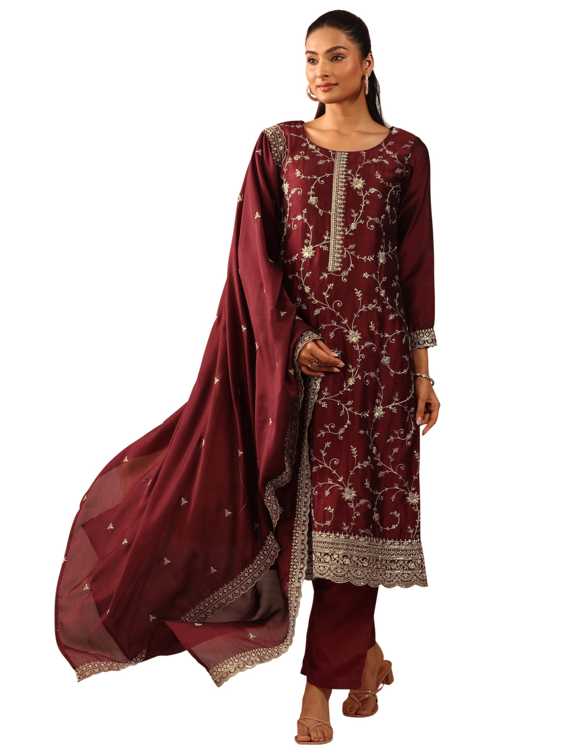 libas Embroidered Silk Blend Straight Kurta With Trousers and Dupatta | ethnic wear | bridal suit | wedding dress | occasion wear-picture-39