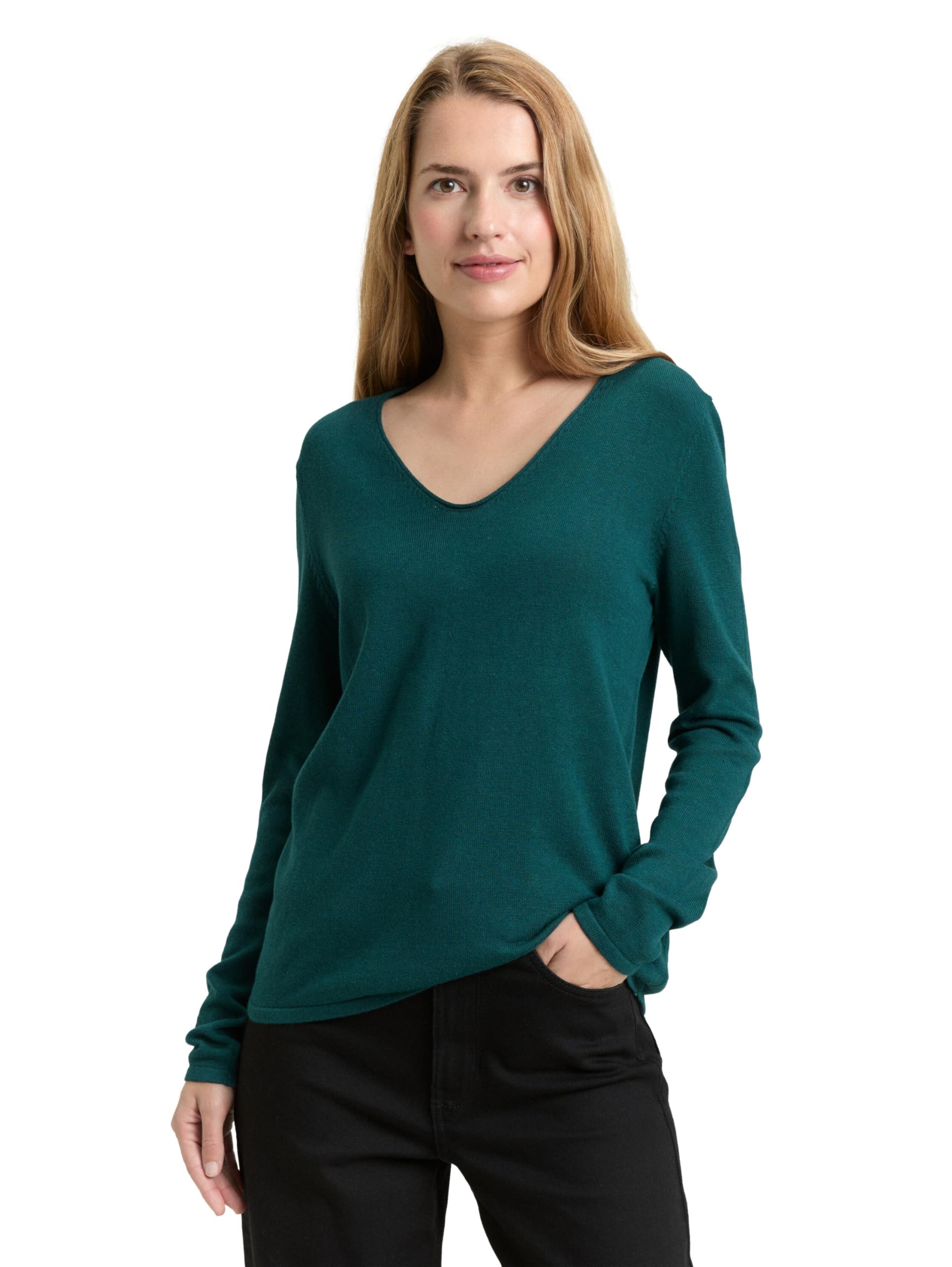 Tom Tailor Damen 1012976 Strickpullover Mit V-Ausschnitt, 12818 - Deep Meadow Green, XL EU