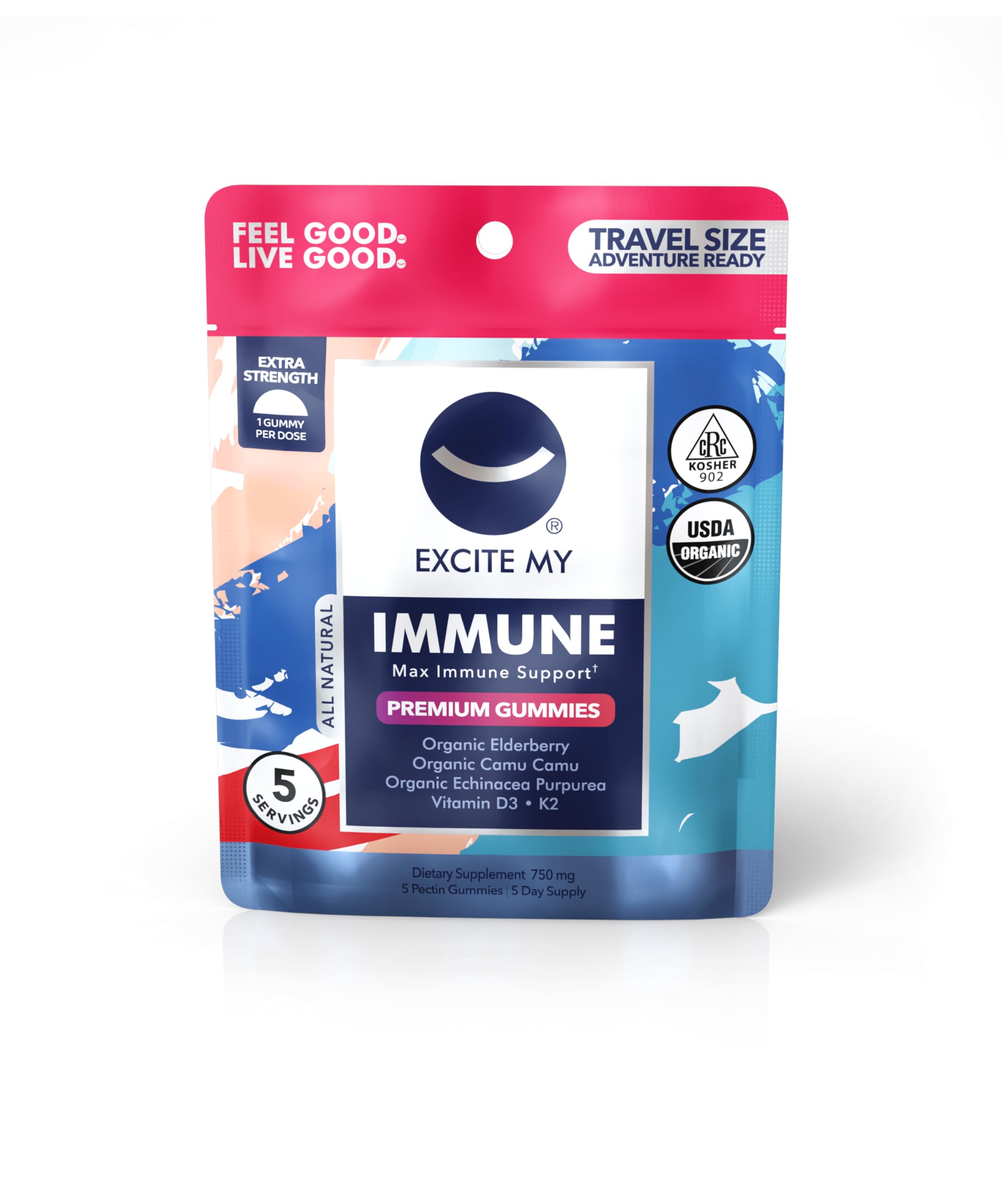 Immune Organic Chewable Vitamins 750mg + USDA Organic, Certified Kosher, Gluten Free, Organic Elderberry, Organic Camu Camu, Vitamin C, D3, K2, Organic Echinacea PurpureaUSDA Organic