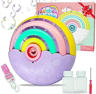Automatic Bubbles machine,Bubble Machine for Kids Rainbow Bubble Maker Toy Portable Bubbles Blower for Girls with Colorful Lights 2000+Bubbles Per Min with 2 Bubble Solution Outdoor/Indoor Summer Toy