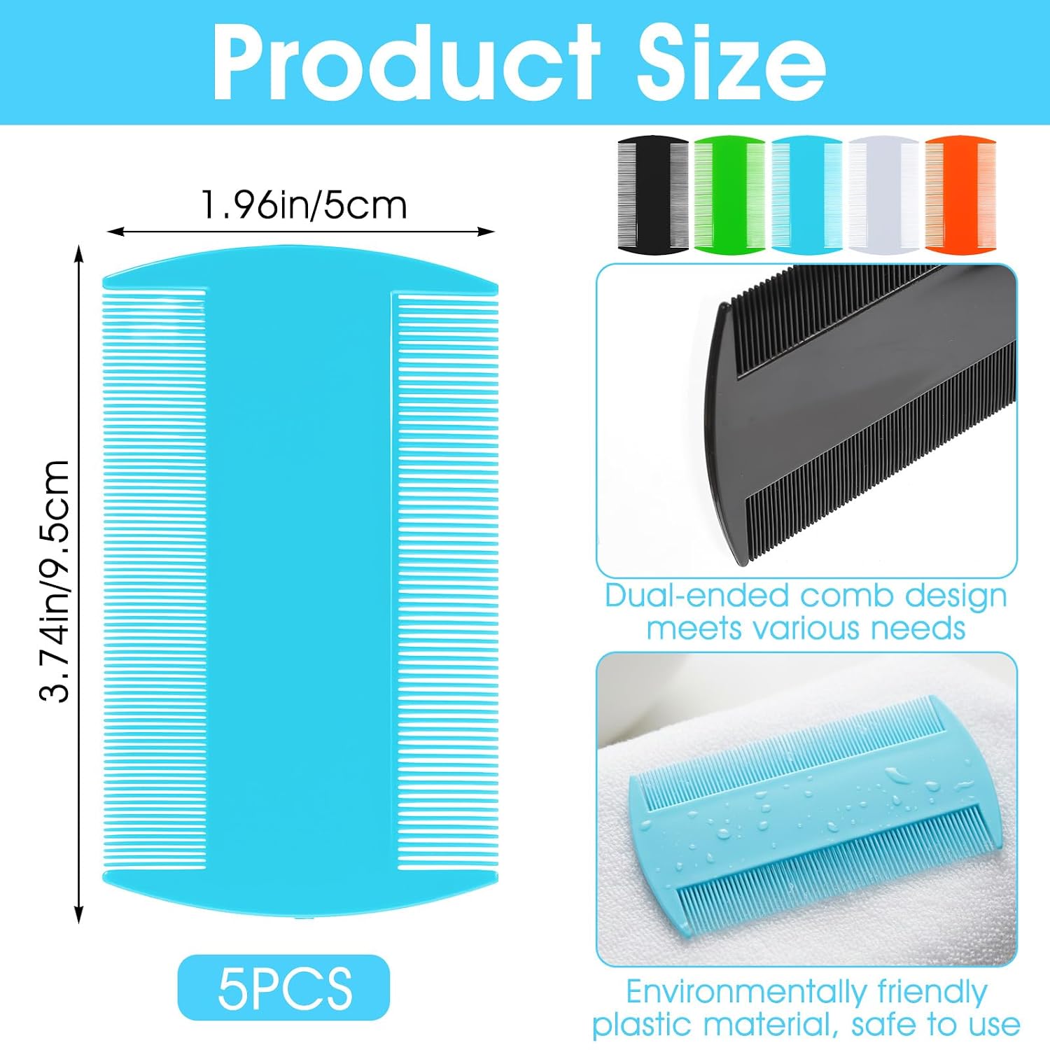 3.5" Double-Sided Pocket Comb, 5 Packs Mustache 2 Sides Combs, Dandruff Removal Hair Combs for Men's Beard Mustache Detangling Knots Hair Free, 5 Color