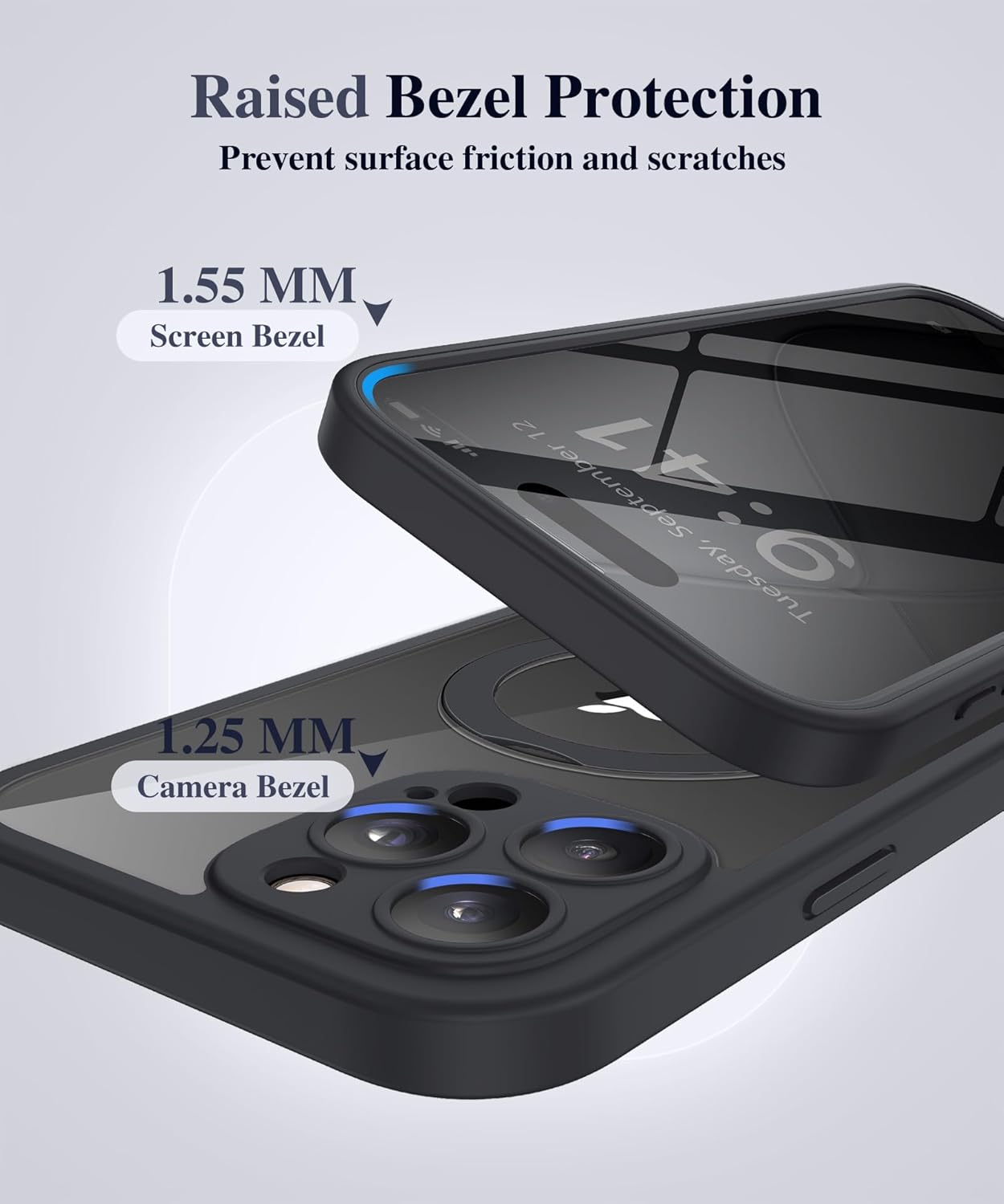 BERFY for iPhone 16 Pro Max Case, Compatible with MagSafe, Built-in Privacy Screen Protector and 360 Spin Magnetic Stand, Anti-Spy Full Body Shockproof Phone Case for 16 Pro Max 6.9", Clear Black