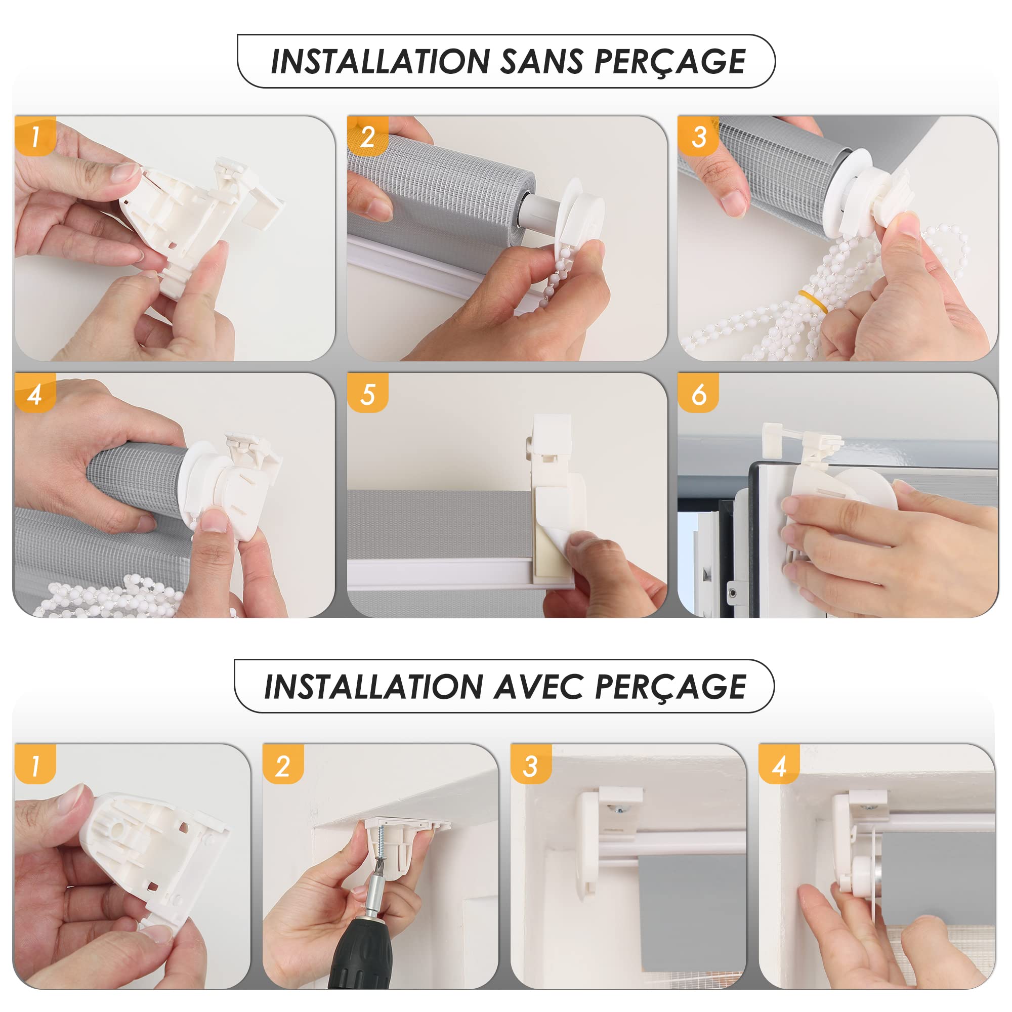 Enrouleur Jour Nuit sans perçage Double Tissu Protection Privée Fenêtre Porte Lin 35x140 cm