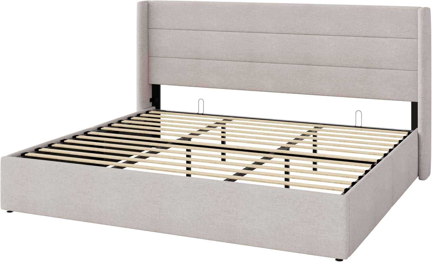 Allewie King Size Lift Up Storage Bed, Modern Wingback Headboard, Hydraulic Support, No Box Spring Needed, Light Beige - Image 9
