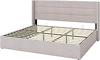 Vista 9 de SHA CERLIN Cama de Almacenamiento Elevable Tamaño King/Cabecera Moderna Tipo Wingback/Marco de Cama Plataforma Tapizada/Almacenamiento Hidráulico/No