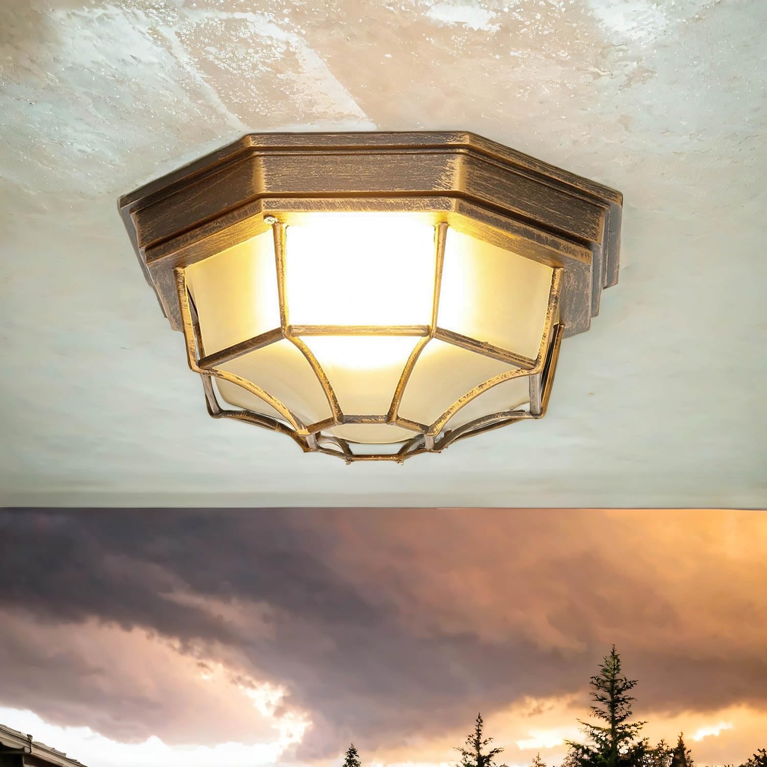 Licht-Erlebnisse Milano Outdoor Ceiling Light Vintage Design Copper Metal IP44 Waterproof Outdoor Ceiling Light for Garden Patio