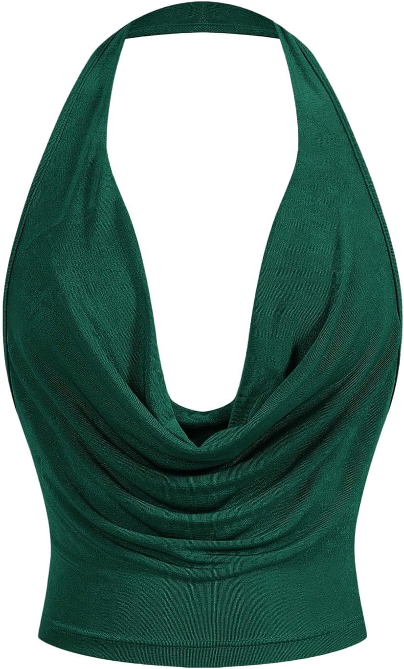 Women's Cowl Neck Halter Neck Going Out Tops Open Back Sleeveless Y2k Crop Tank Top