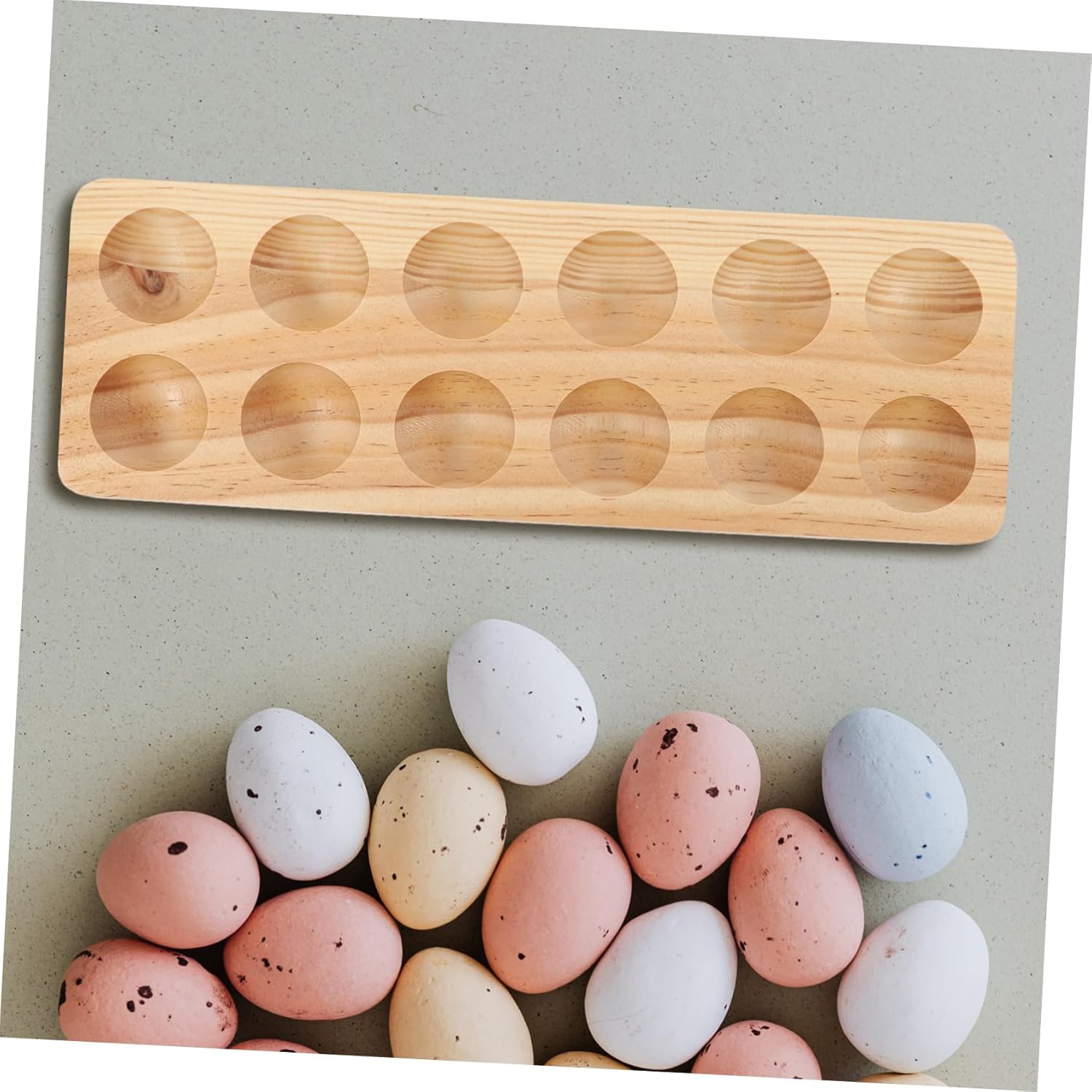 ABOOFAN 12holes Rustic Wooden Egg Tray Countertop Egg Holder Slots Space-saving Design Nonslip Base Deviled Display Easy Maintenance
