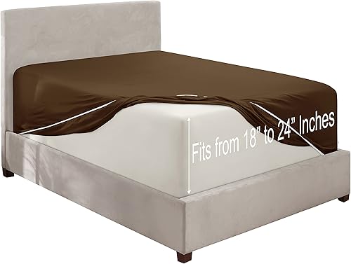 Miniatura 3 de Clara Clark Sábana bajera, bolsillo extra profundo para colchón profundo, solo sábana bajera suave de lujo, tamaño Queen, color marrón chocolate