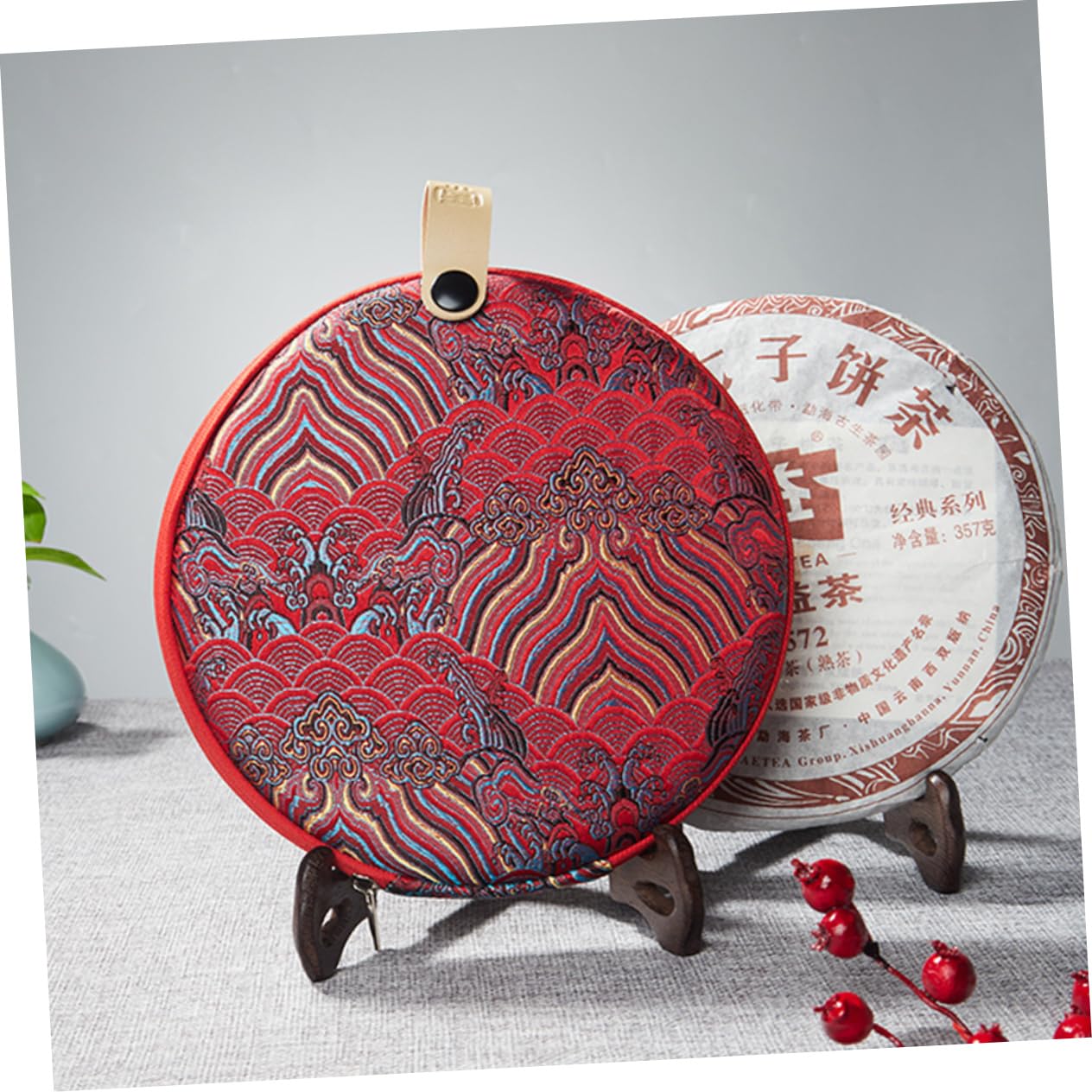 CIYODO PU Tea Cake Storage Bag Elegant Cloth Tea Packing Box Organization Lightweight Portable Design Retro Look for Home Use