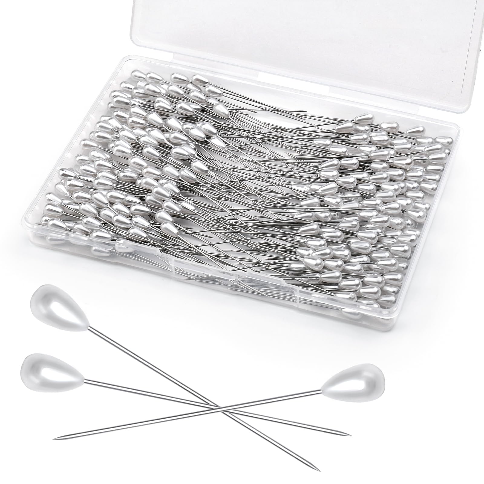 Corsage Pins 250 Pcs Boutonniere Pins Pearl Pin- 2.17 Inches | Long Teardrop Pearl Head Pins, Bouquet Pins for Flowers, White Straight Head for Wedding, Jewelry Flower DIY Decoration-image-1