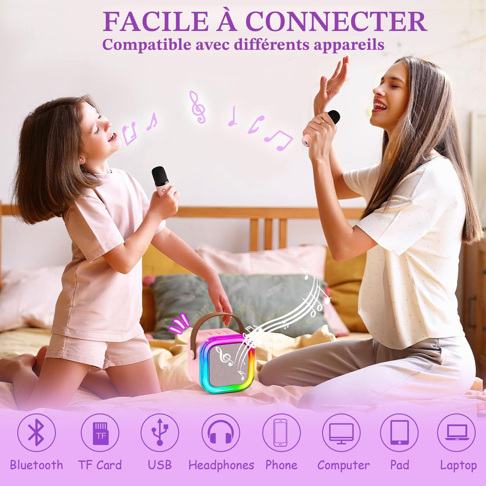 Cadeaux Licorne pour Filles 6 7 8 9 10 Ans Machine Karaoké Enfants Micro avec Haut-Parleur Couverture Lumineuse Licorne Veilleuse Bandeau Bracelet Cadeau Anniversaire Filles Jouet