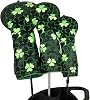 Golf Club Wood Head covers for Driver/Fairway/Hybrid/1FH/Putter Black PU Leather Lucky Green Clover Embroidery