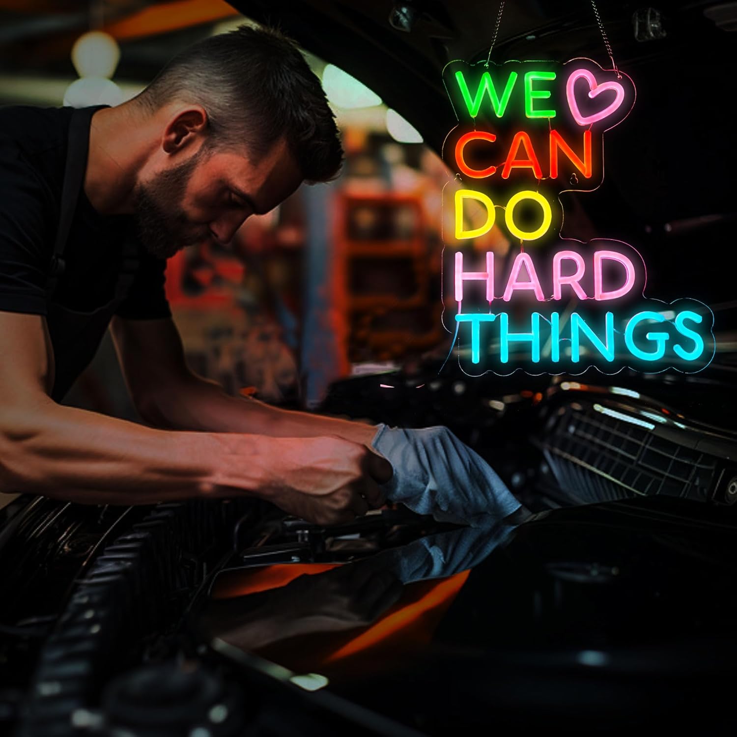 We Can Do Hard Things Neon Sign for Wall Decor, Kids Wall Art Positive Classroom Dimmable Neon Light Up Signs for Birthday Party Classroom Backdrop Decoration Gift, USB Powerd