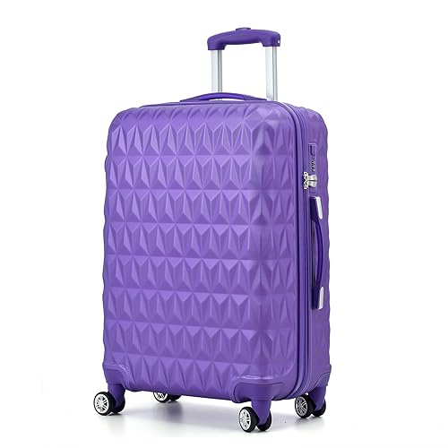 CMY Lightweight 4 Wheel ABS Hard Shell Travel Trolley Luggage Suitcase Set, Medium 24" Hold Check in Luggage (Purple) - Purple