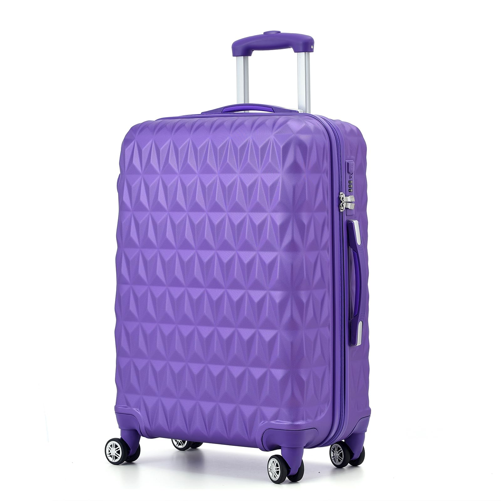 Hard Shell Medium Suitcase Check-in Luggage – Lightweight 4-Wheel ABS 24" with Spinner Wheels – 3 Digit Combination Lock – Durable Travel Trolley Bag (Purple)
