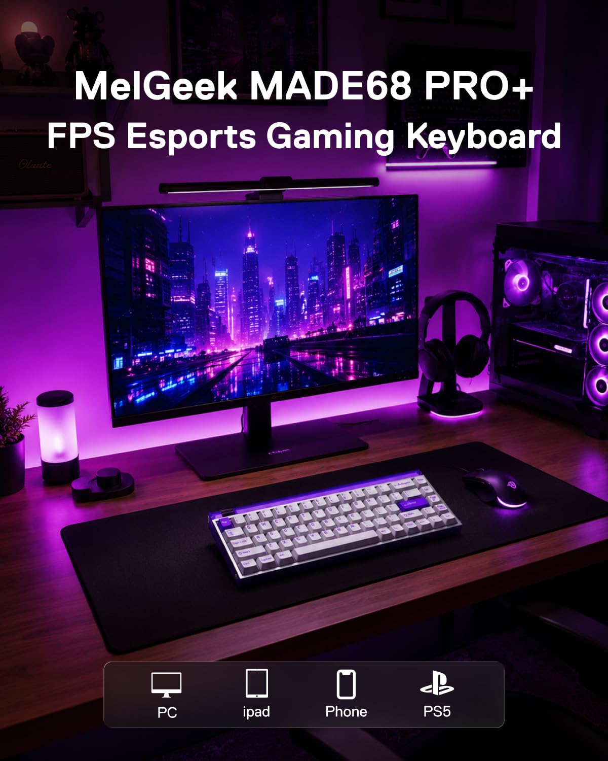 MelGeek MADE68 Air Wired Keyboard, Hall Effect Magnetic Switch Low-Profile Gaming Keyboard, 65% Compact Rapid Trigger, Hot-Swappable, RGB Snap Tap & Adjustable Actuation, Online HIVE Custom (różowa)