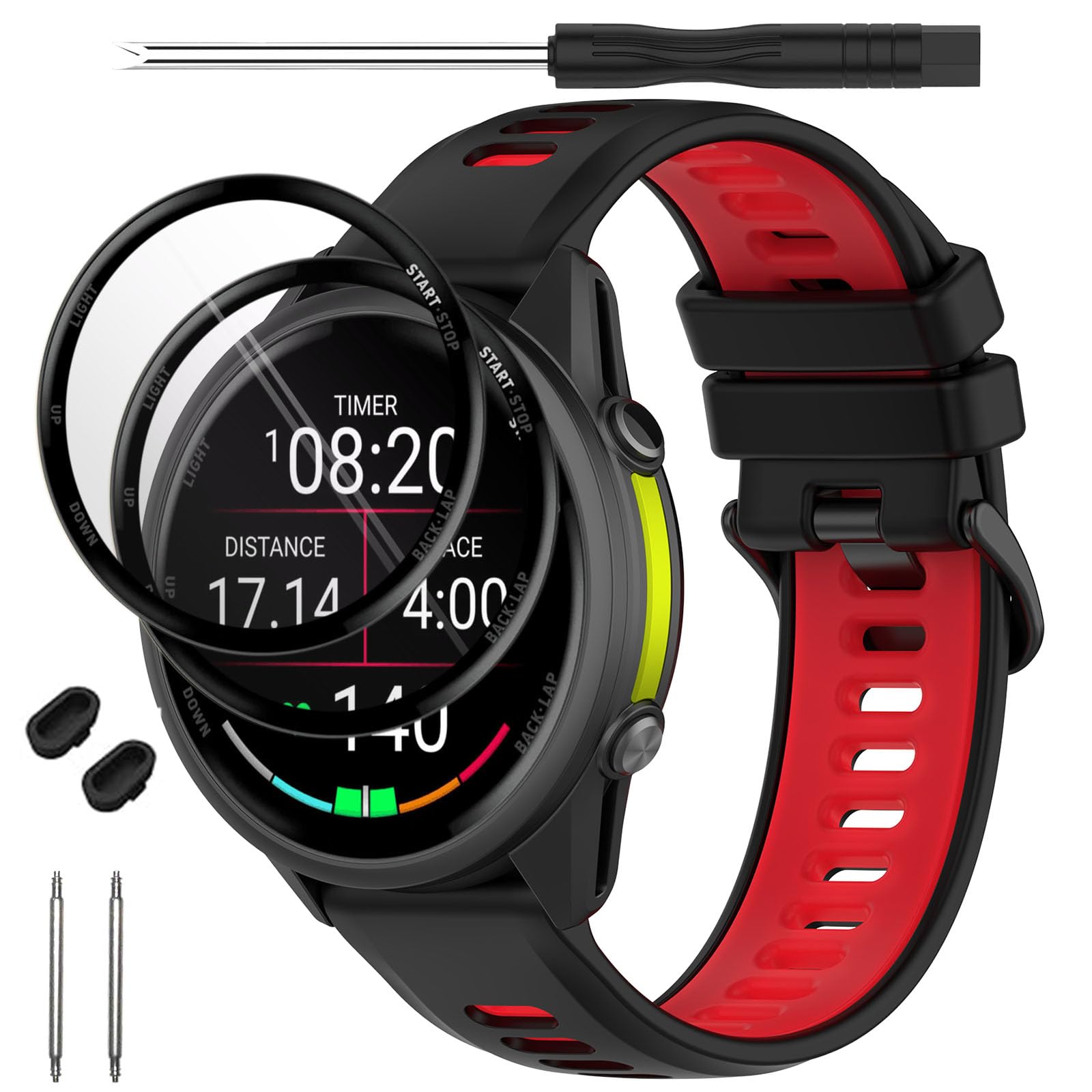 TopPerfekt Watch Straps Compatible with Garmin Forerunner 970, Soft Silicone Replacement Band Wristbands Fit for Garmin Forerunner 965/955/Descent G1 Smartwatch for Women Men Black - Red