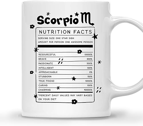 Gossby Scorpio Nutrition Fact Taza de café Regalo del signo del zodiaco para mujeres, cumpleaños, regalo de astrología de Navidad para mujeres,