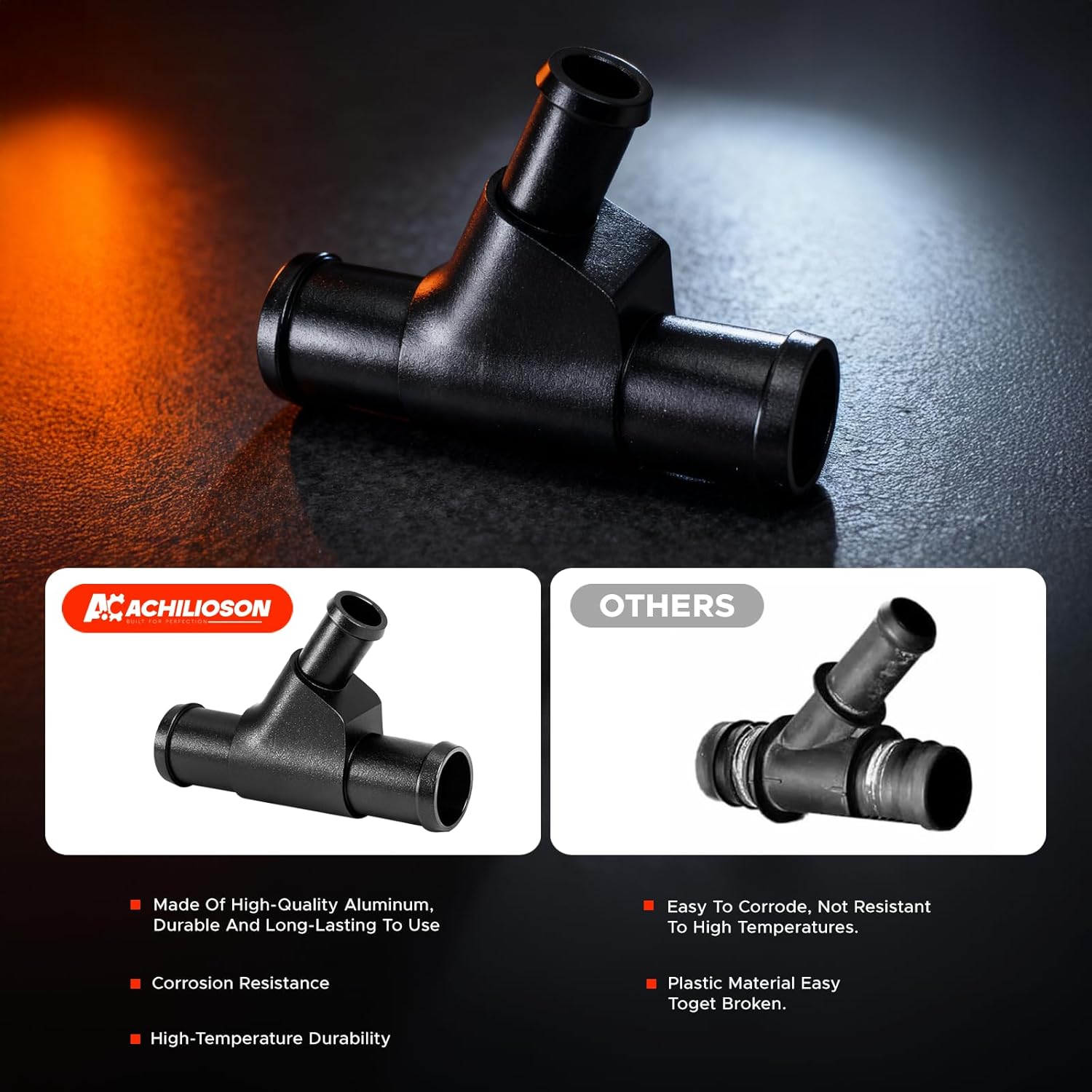 Radiator Coolant Y Pipe,Aluminum Coolant Y-Pipe Compatible with Ford F250 F350 F450 F550 E350 E450 Excursion Black Weldless Aluminum Coolant Hose Connector Pipe