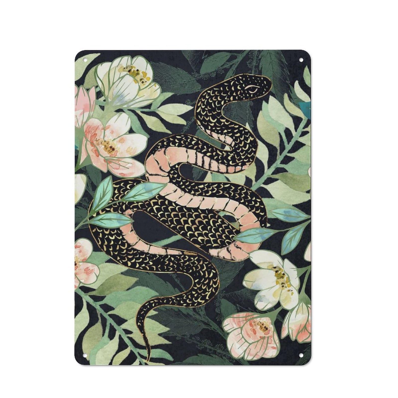Junmoney Style-19 Retro Metal Wall Sign 40X30cm Featuring Metallic Floral Snake For Pub Or Café, For Garage, Workshop And Man Cave Decoration