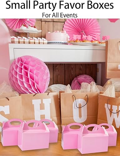 Miniatura 7 de Happyhiram 50 Cajas de Dulces para Fiestas Rosas para Niñas, Cajas de Dulces de 6 Pulgadas Recuerdos de Fiesta con Asa Bolsas de Regalo de Papel