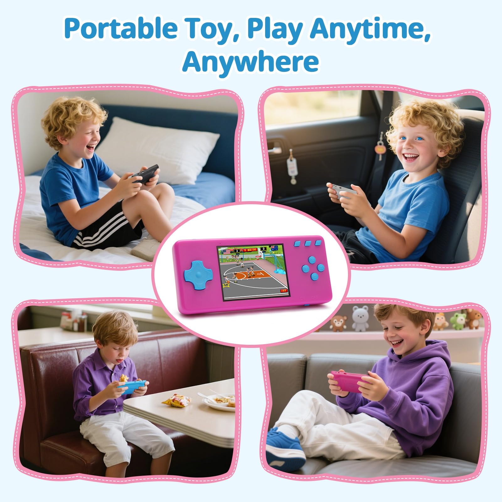 Console di gioco portatile, console portatile per videogiochi con giochi retrò, schermo da 3,2 pollici, batteria ricaricabile, cuffie integrate e fiocco integrato, regalo di Natale per bambini (viola