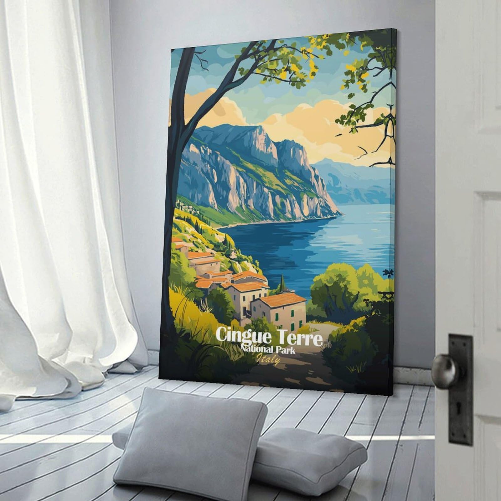 Junmoney Frame-Style-4 Cinque Terre National Park Room Decor Wall Art 08X12inch(20X30cm), For Entrance Walls, Hall Decor Or Foyers, A Neat Decor Update For Hallways