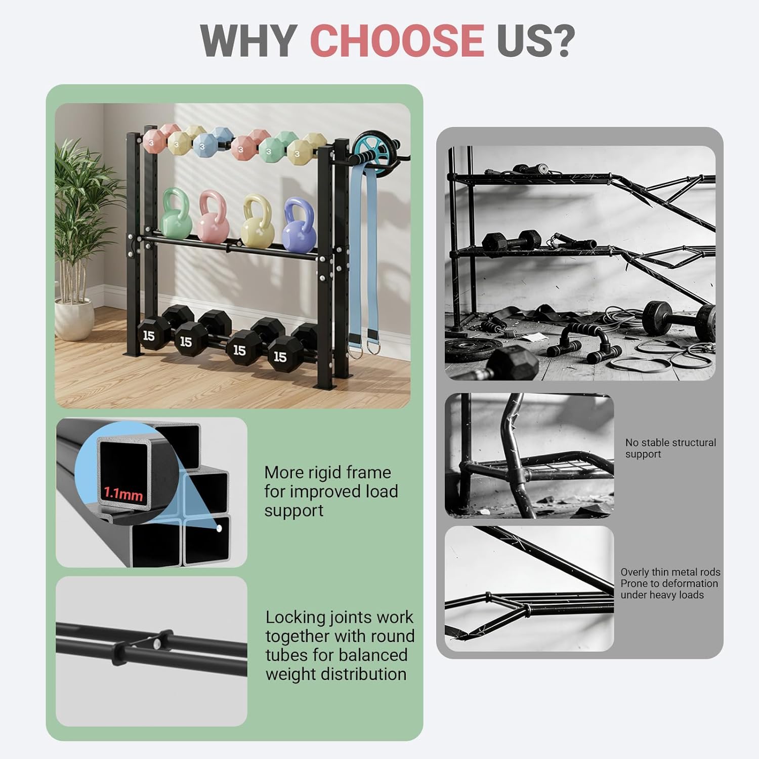 3-Tier Dumbbell Rack for Women, Aesthetic Home Gym Storage for Weight Set, Kettlebells & Yoga Ball, Versatile Workout Equipment Organizer with Side Hooks, Space-Saving