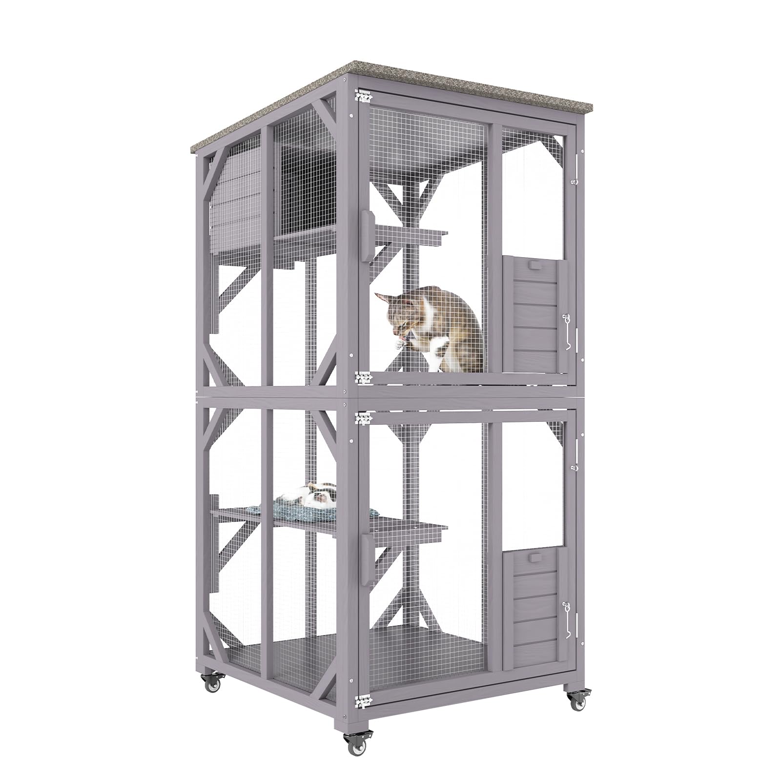 VEVOR Cage pour Chat 3 Niveaux Grande Cage sur roulettes Verrouillables Pivotant 360° Enclos Chat 760x865x1630 mm avec Boîte de Repos pour 1-2 Chats Petits Animaux Lapins Hamsters Intérieur Extérieur
