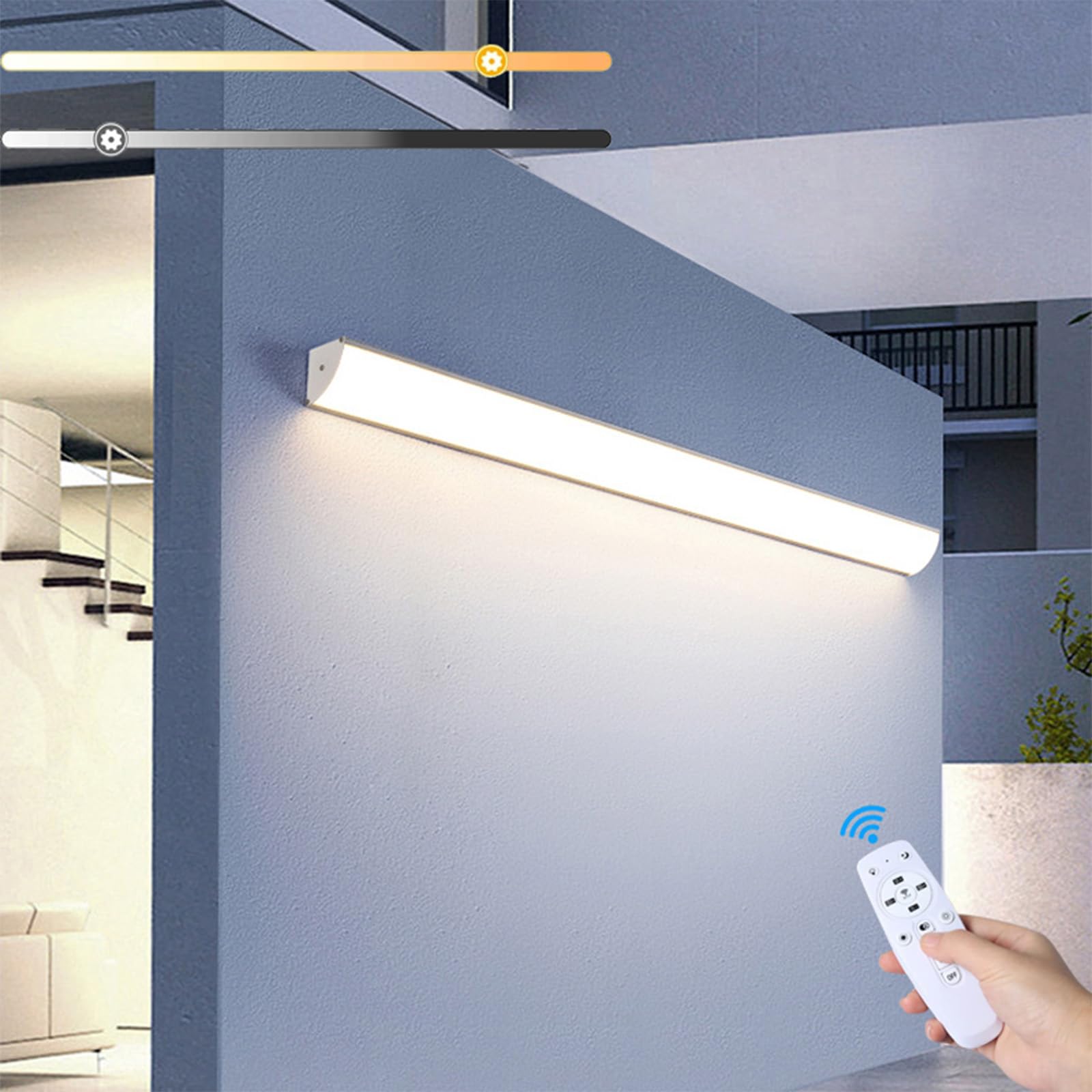 LED Modern Außenwandleuchte IP65 Wasserdicht Dimmbare 3000K-6500K Wandleuchten mit Fernbedienung Innen/Aussen Acryl Gärten Wandbeleuchtung für Garage Treppe Villa Terrasse (Schwarz,150cm)